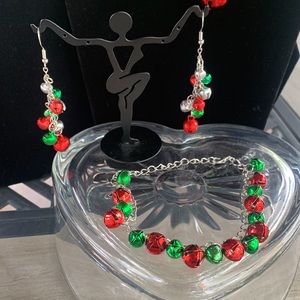 1218.🎄Christmas Jingle Bells Necklace, Bracelet and Earrings Jewelry Set